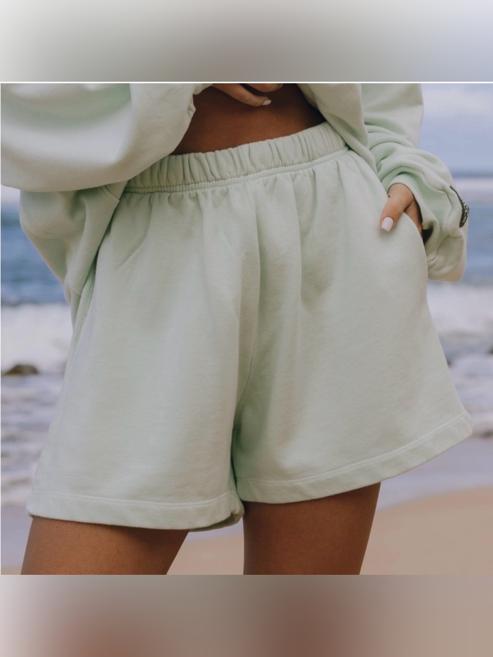 DAILY DRILLS Mint Green Surf Viral Sweat Shorts 100% Cotton Athleisure Logo XS/S